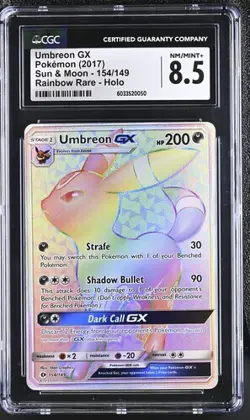 CGC 8.5 UMBREON GX 154 SUN & MOON BASE SET SECRET RAINBOW RARE POKEMON - Image 1