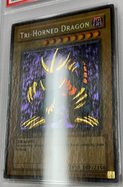Yugioh LOB-000 Tri-Horned Dragon 1st Edition Wavy Secret Rare PSA 9 - Image 3