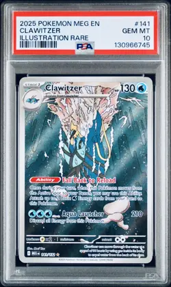 Pokemon PSA 10 GEM MINT CLAWITZER 141/132 (IR) Mega Evolution English TCG Pop 1 - Image 1
