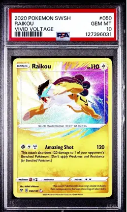 2020 SWSH Vivid Voltage Raikou 050/185 POKEMON PSA 10 GEM MINT Amazing Rare - Image 1