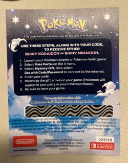 Pokemon Scarlet And Violet Serial Codes Shiny Koraidon or Miraidon UNSCRATCHED! - Image 2
