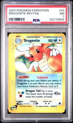 Pokemon DRAGONITE 43/165 Reverse Holo (2002 Expedition) PSA 7 - Image 1