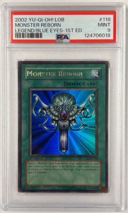 Yugioh LOB-118 Monster Reborn 1st Edition Ultra Rare PSA 9 - Image 1