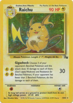 Raichu 14/62 Holo Rare Original Fossil Set 1999 WOTC Pokemon Card - Image 1