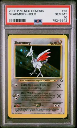 PSA 10 GEM MINT Skarmory Neo Genesis Unlimited Holo Pokemon Card 13/111 *POP 22 - Image 1