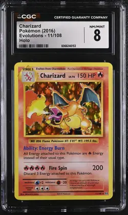 CGC 8 Charizard 2016 Evolutions 11/108 Holo Pokemon Card - Image 1