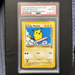 2001 Pokemon Black Star Promo Surfing Pikachu #28 PSA 8 Graded Card WOTC - Image 1
