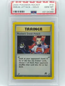 Pokemon 2000 Team Rocket Rocket's Sneak Attack Trainer Holo 16/82 PSA 10 Gem Mt. - Image 1