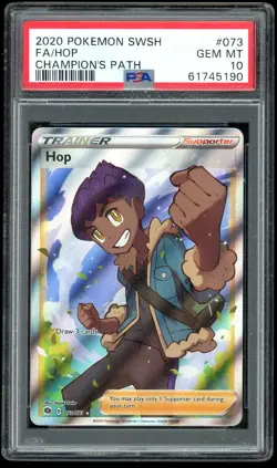 PSA 10 GEM MINT Pokemon Champion's Path HOP Trainer Full Art 073/073 - Image 1