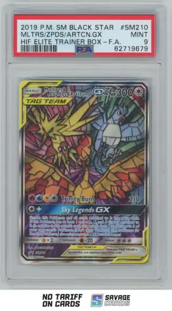 2019 Pokemon Sun & Moon, Promos ETB Moltres & Zapdos & Articuno-GX PSA 9 #SM210 - Image 1