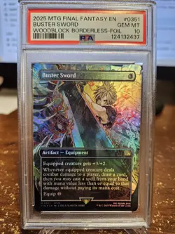 2025 MTG FINAL FANTASY WOODBLOCK BORDERLESS-FOIL #0351 BUSTER SWORD PSA 10 - Image 1