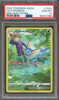 PSA 10 GEM MINT VAPOREON FULL ART TG02/TG30 BRILLIANT STARS 2022 POKEMON TCG - Image 1