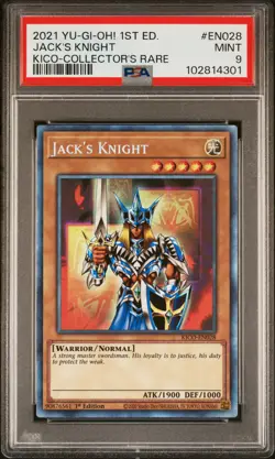2021 YU-GI-OH! KING'S COURT 1ST ED-COLLECTOR'S RARE #EN028 JACK'S KNIGHT PSA 9 - Image 1