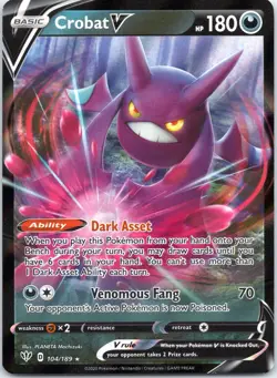 Pokemon TCG Crobat V SWSH Darkness Ablaze 104/189 Ultra Holo Rare Card - Image 1