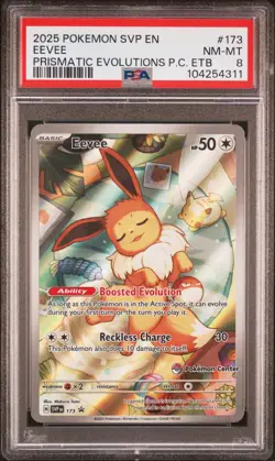 2025 POKEMON PRISMATIC EVOLUTIONS POKEMON CENTER ETB PROMO SVP #173 EEVEE PSA 8 - Image 1