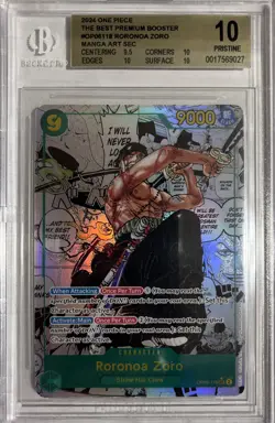 BGS 10 PRISTINE One Piece Card Roronoa Zoro Manga Alternate Art OP06-118 PRB01 - Image 1