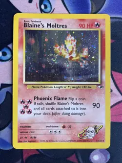 Blaine’s Moltres 1/132 MP -Vintage Holo Pokemon Card- Gym Heroes SWIRL - Image 1