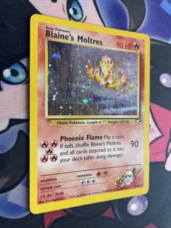 Blaine’s Moltres 1/132 MP -Vintage Holo Pokemon Card- Gym Heroes SWIRL - Image 2