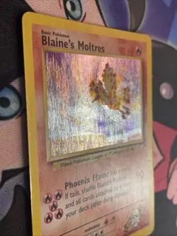 Blaine’s Moltres 1/132 MP -Vintage Holo Pokemon Card- Gym Heroes SWIRL - Image 4