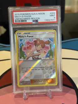 PSA 9 2019 POKEMON SUN & MOON UNIFIED MINDS #202 MISTY'S FAVOR-REVERSE FOIL - Image 1