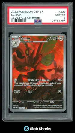 2023 POKEMON SV OBSIDIAN FLAMES - OBF EN #205/197 SCIZOR ILLUSTRATION RARE PSA 8 - Image 1