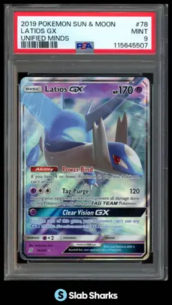 2019 POKEMON SUN & MOON UNIFIED MINDS #78/236 LATIOS GX HOLO RARE PSA 9 - Image 1