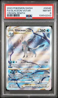 2023 POKEMON SWORD & SHIELD CROWN ZENITH #GG40 FULL ART/GLACEON VSTAR PSA 8 - Image 1