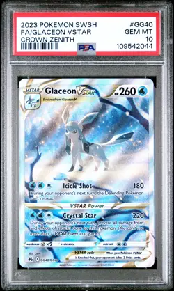 2023 POKEMON SWORD & SHIELD CROWN ZENITH #GG40 FULL ART/GLACEON VSTAR PSA 10 - Image 1