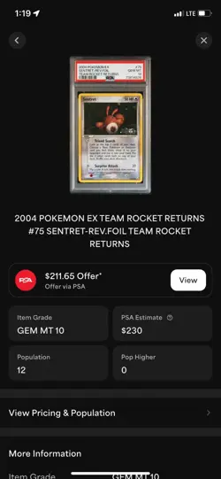 Pokemon Team Rocket Returns sentret 75/109 Stamped Psa 10 POP 12! - Image 3