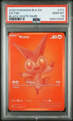 2025 POKEMON WHITE EN-WHITE FLARE BLACK WHITE RARE #172 VICTINI PSA 10 - Image 1
