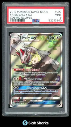 2019 POKEMON SUN & MOON COSMIC ECLIPSE #227/236 SILVALLY GX FULL ART PSA 9 - Image 1