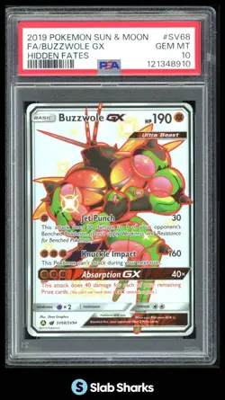 2019 POKEMON SM HIDDEN FATES #SV68/SV94 BUZZWOLE GX SHINY VAULT RARE PSA 10 - Image 1