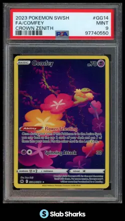2023 POKEMON SWSH CROWN ZENITH #GG14/GG70 COMFEY FULL ART GALARIAN GALLERY PSA 9 - Image 1