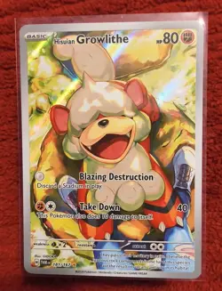 Pokemon TCG Hisuian Growlithe Twilight Masquerade Full Art Holo Card 181/167 - Image 1