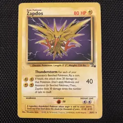 Pokemon Card - Zapdos 30/62 LP Non Holo Rare Unlimited Fossil WoTC 1999 TCG - Image 1