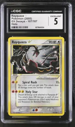 2005 Pokemon Rayquaza Gold Star EX Deoxys 107/107 CGC 5 UK Print - Image 1