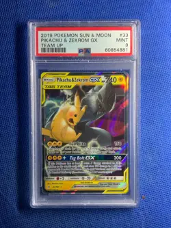2019 POKEMON SUN & MOON TEAM UP #33 PIKACHU & ZEKROM GX PSA 9 - Image 1