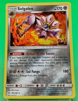 Pokemon Card Solgaleo Cosmic Eclipse Holo Rare 142/236 Near Mint - Image 1