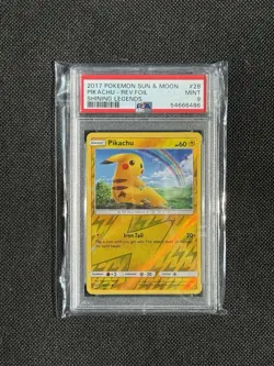 2017 POKEMON SUN & MOON SHINING LEGENDS #28 PIKACHU-REVERSE FOIL PSA 9 - Image 1
