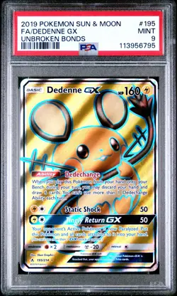 2019 POKEMON SUN & MOON UNBROKEN BONDS #195 FULL ART/DEDENNE GX PSA 9 - Image 1