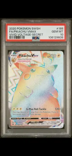 PSA 10 GEM MINT Pikachu VMAX (Rainbow Secret Rare) 188/185 Swsh04 Vivid Voltage - Image 1