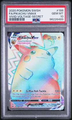 Pikachu VMAX Rainbow Secret Rare Full Art Vivid Voltage Pokemon PSA 10 Gem Mint - Image 1