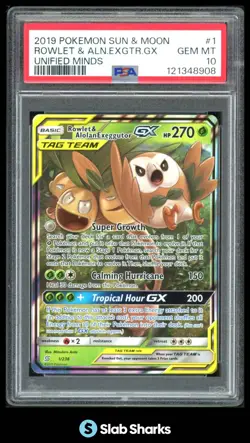 2019 POKEMON SM UNIFIED MINDS #1/236 ROWLET ALOLAN EXEGGUTOR GX TAG TEAM PSA 10 - Image 1