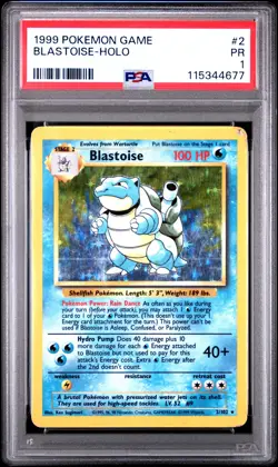 1999 POKEMON BASE SET UNLIMITED #2 BLASTOISE-HOLO PSA 1 - Image 1