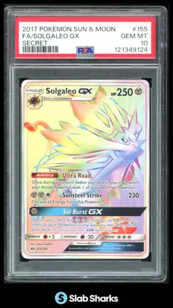 2017 POKEMON SUN & MOON #155/149 SOLGALEO GX FULL ART SECRET RARE PSA 10 - Image 1