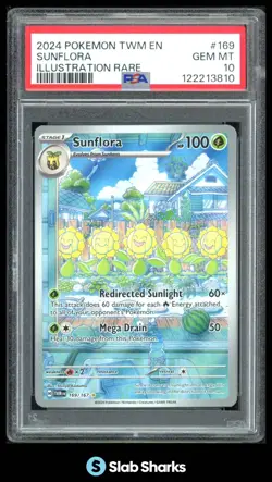 2024 POKEMON SV TWILIGHT MASQUERADE #169/167 SUNFLORA ILLUSTRATION RARE PSA 10 - Image 1