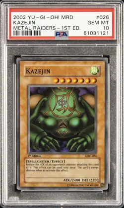 2002 YU-GI-OH! MRD-METAL RAIDERS 1ST ED #026 KAZEJIN PSA 10 - Image 1