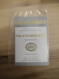 Pokemon #06 CHARIZARD Certificate of Authenticity for Gold Card 1999 BK Promo - Image 1