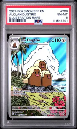 2024 POKEMON SSP EN-SURGING SPARKS ILLUSTRATION RARE #208 ALOLAN DUGTRIO PSA 8 - Image 1