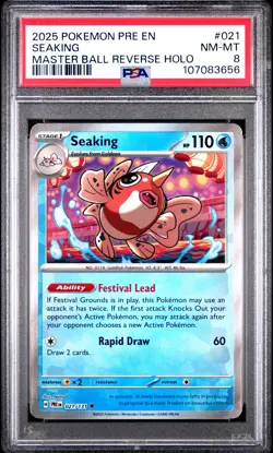 2025 POKEMON PRE EN-PRISMATIC EVOLUTIONS MASTER BALL REVERSE HOLO SEAKING PSA 8 - Image 1